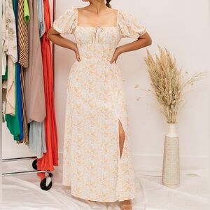 Cream Puffer Sleeve Maxi Sundress
